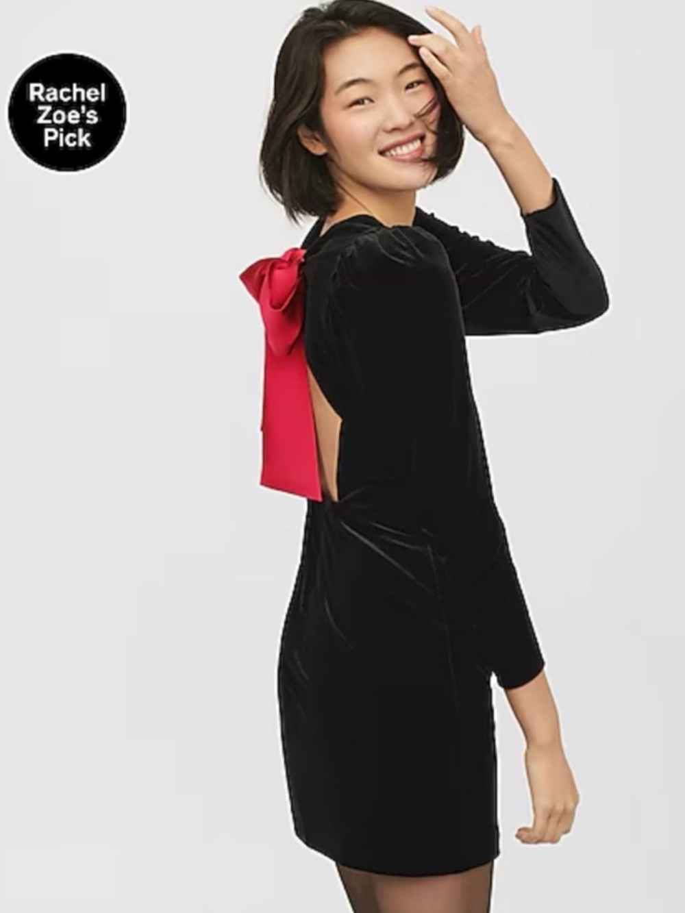 NWOT Express Black Velvet Dress with Red Bow